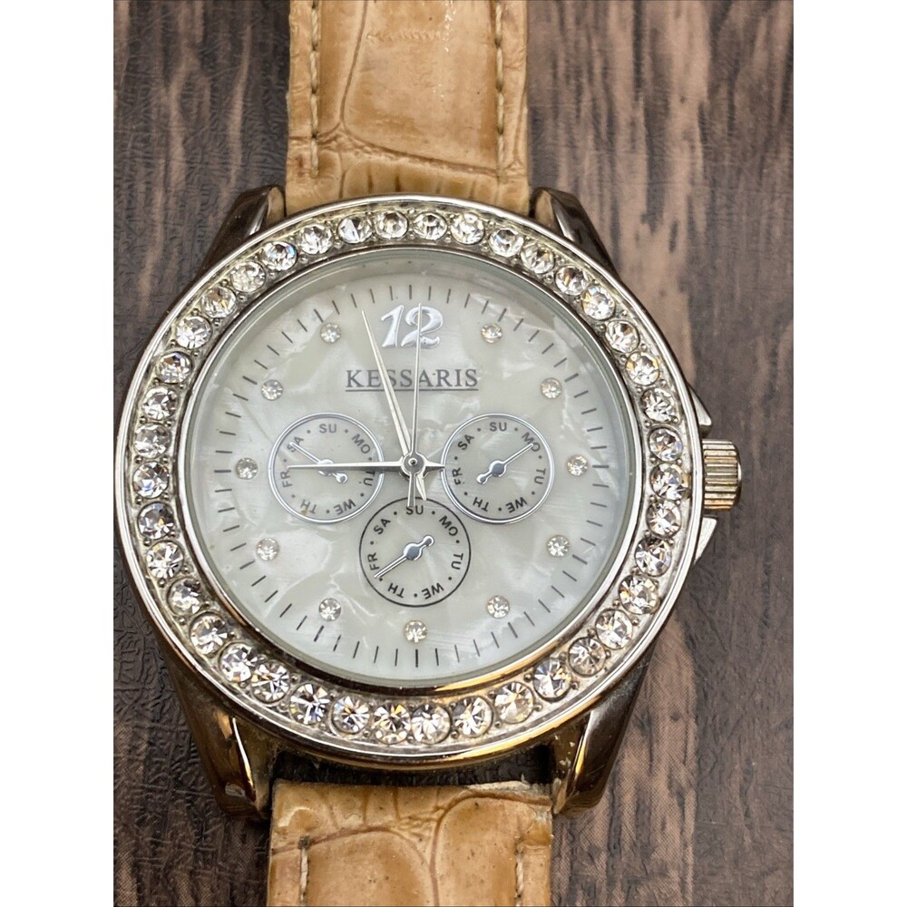Kessaris Pear Dial with Rhinestone Bezel Women's Watch New Battery Working